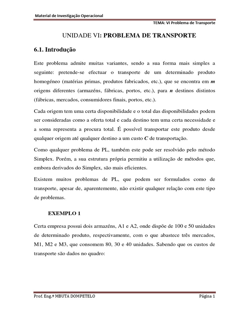 Análise do Problema de Transporte | PDF | Pesquisa operacional | Equações