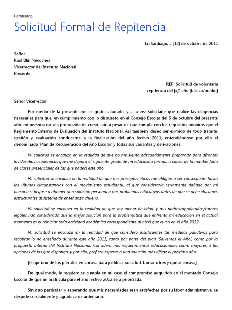 Formulario Repitencia Pdf