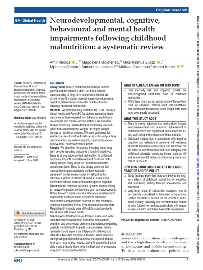 E009330 Full | PDF | Malnutrition | Child Development