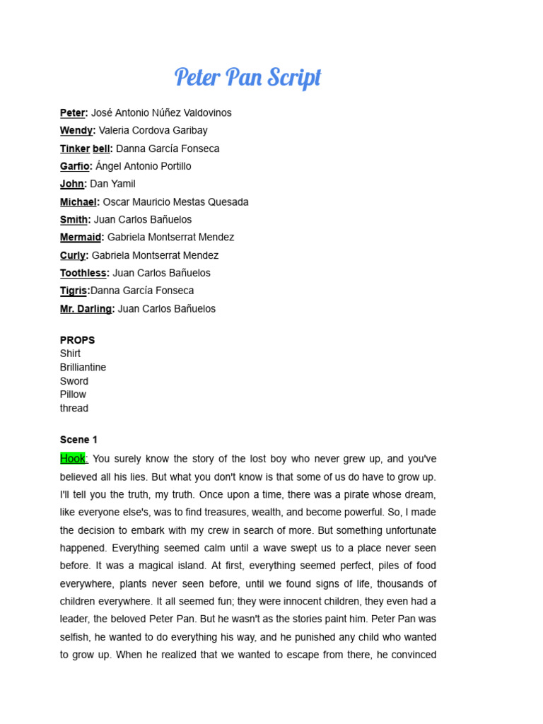 Peter Pan Script and Characters | PDF | Peter Pan | Wendy Darling