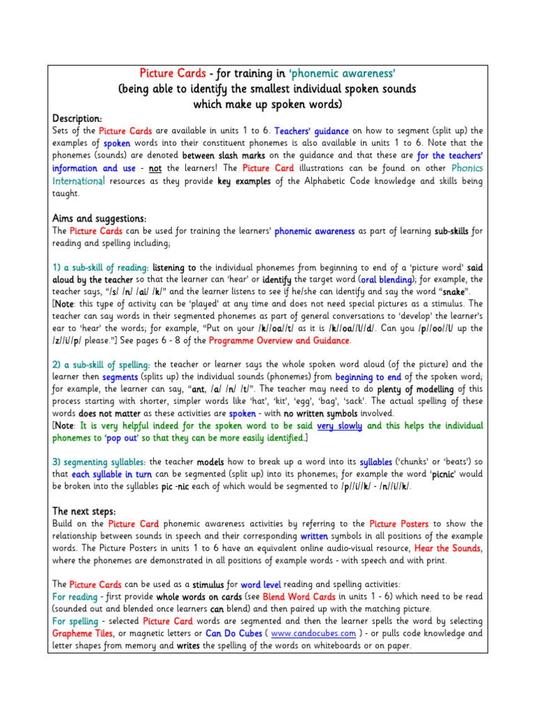 Guidance For Picture Cards | PDF | Written Communication | Linguistics