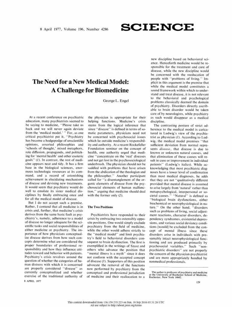 The Need For A New Medical Model A Challenge For Biomedicine PDF