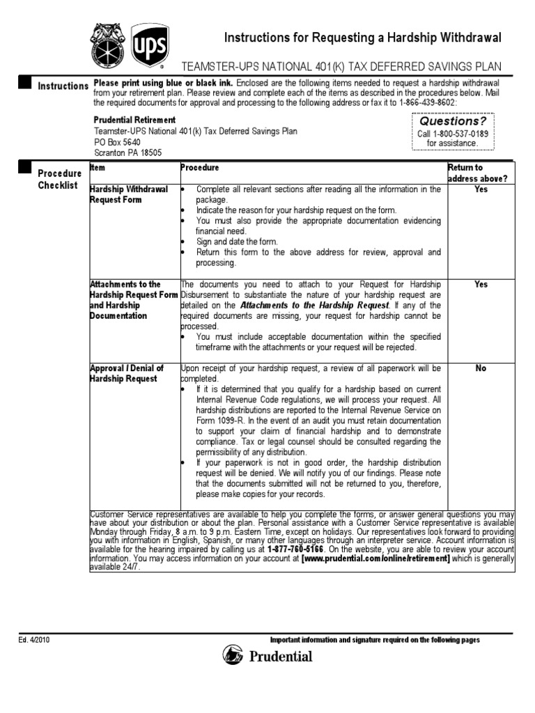 Teamster UPS Hardship Form | PDF | Withholding Tax | Income Tax In The  United States