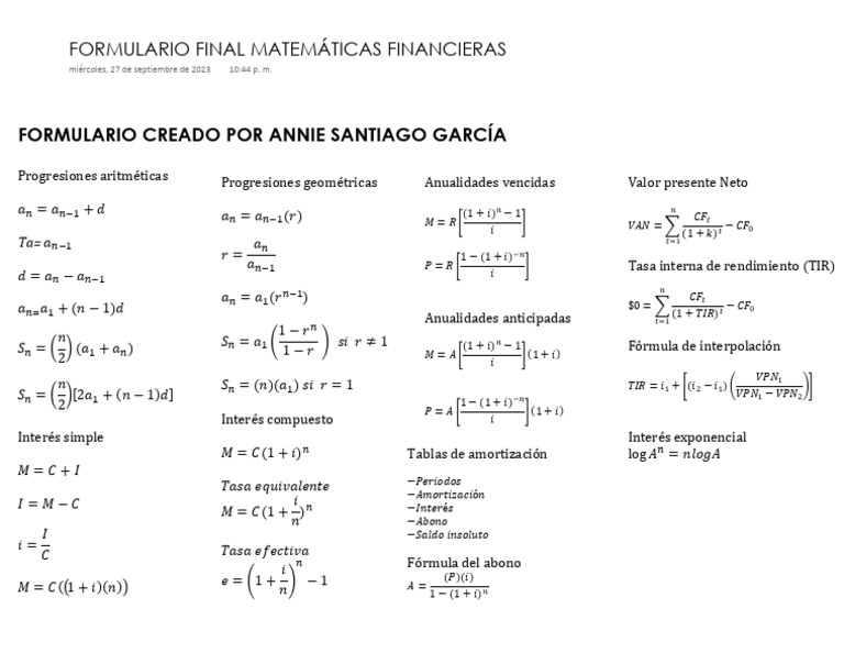 Formulario Final Mates Financieras | PDF | Matemáticas | Matemáticas ...