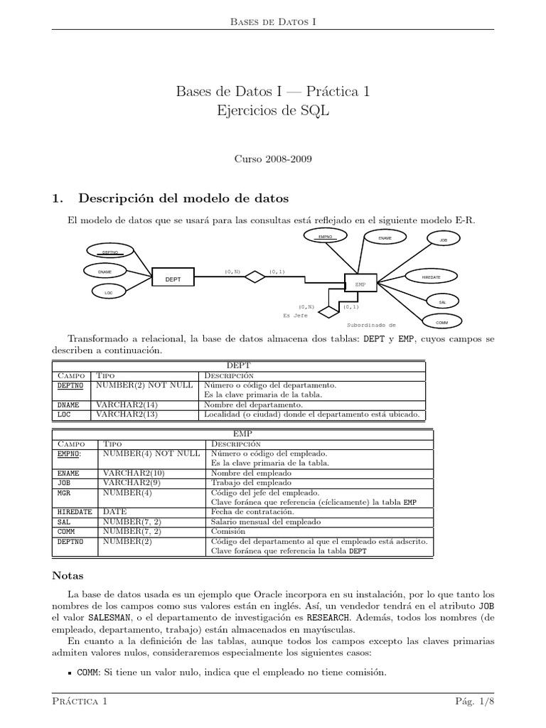 Ejercicios SQL para Bases de Datos I | PDF | Base de datos relacional ...