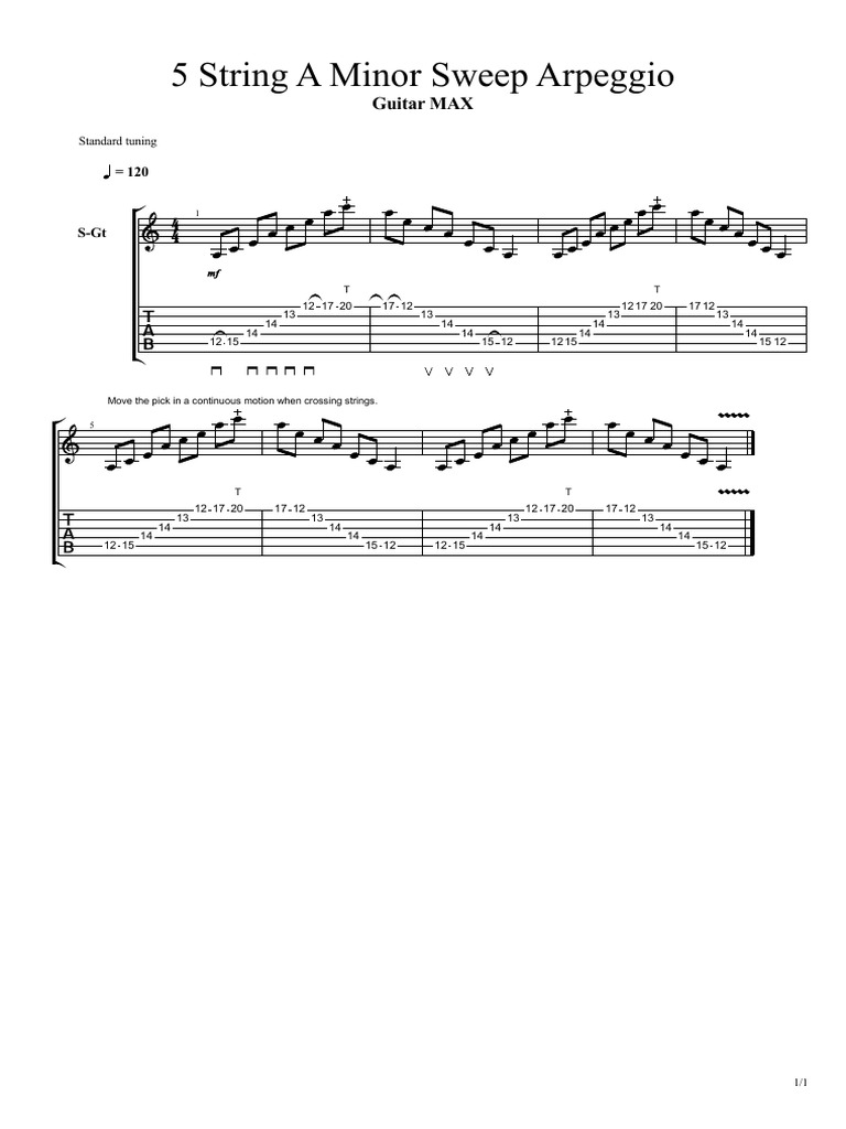 5 string a minor sweep arpeggio pdf
