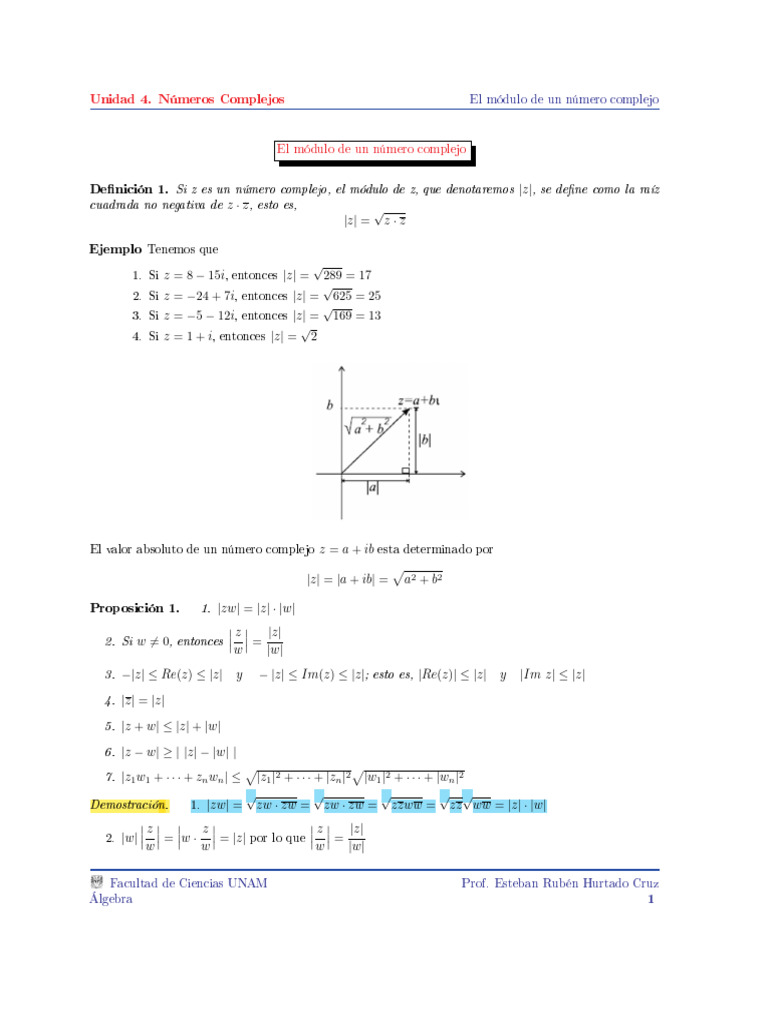 Módulo de Números Complejos: Definición y Propiedades | PDF ...