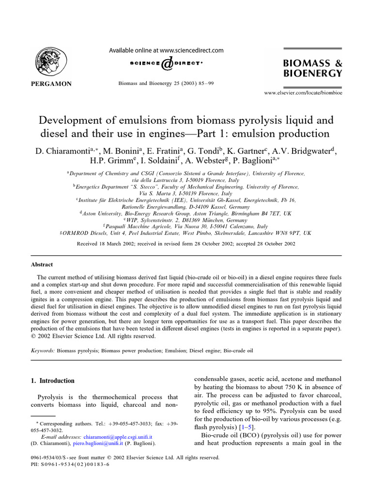 Development of Emulsions From Biomass Pyrolysis Liquid and Diesel and