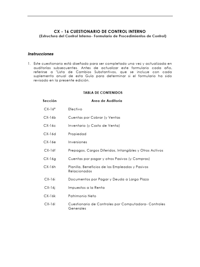 Cuestionario de Control Interno | PDF | Cheque | Inventario