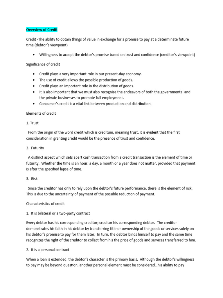 Understanding Credit: Key Concepts and Types | PDF | Loans | Finance ...