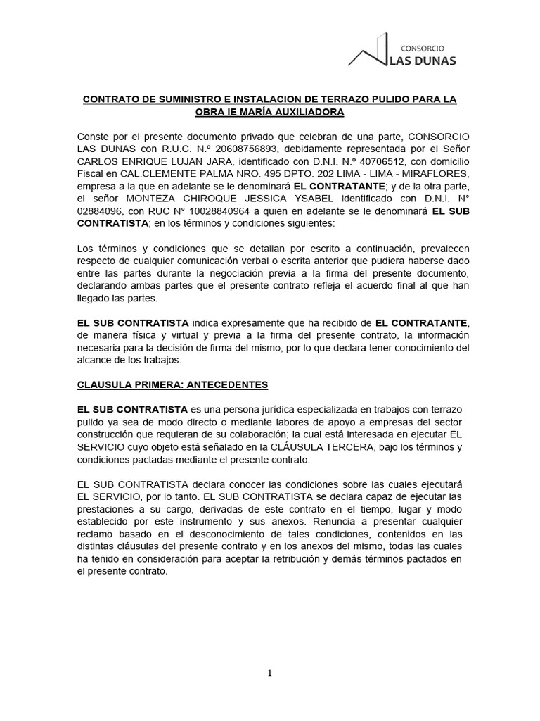 Contrato de Suministro e Instalación de Terrazo | PDF | Presupuesto ...