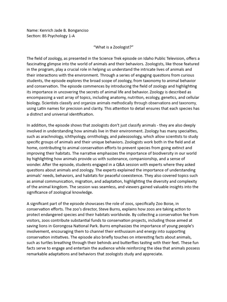zoology conservation personal statement