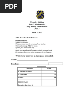 Waverley College Year 7 Mathematics Half Yearly Examination - Past Paper