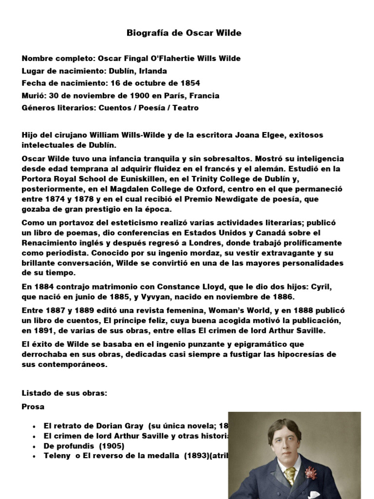 Biografía de Oscar Wilde PDF