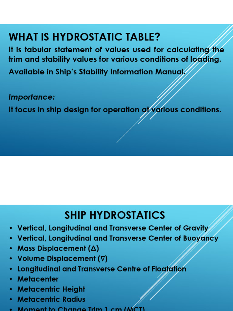 Understanding Hydrostatic Tables for Ships | PDF