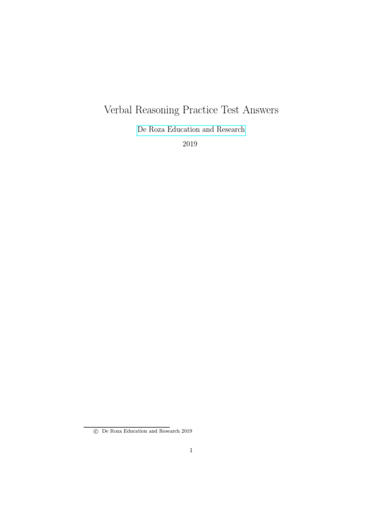Verbal Reasoning Test Answers 2019 | PDF | Social Science