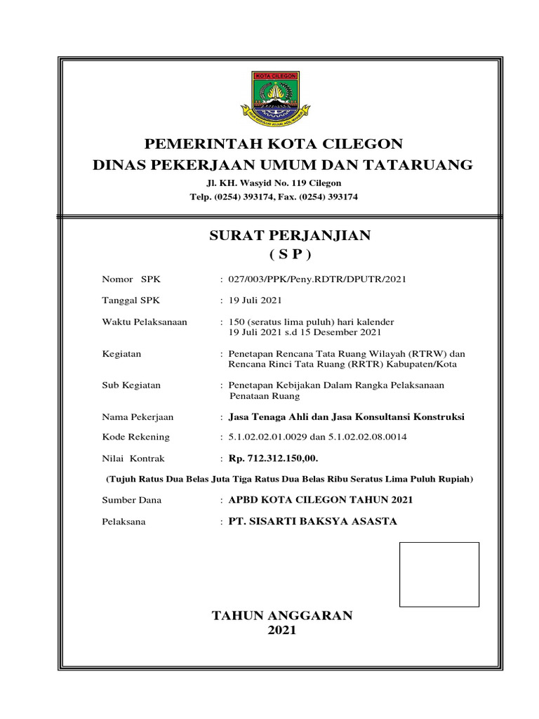 Cover Kontrak RDTR | PDF