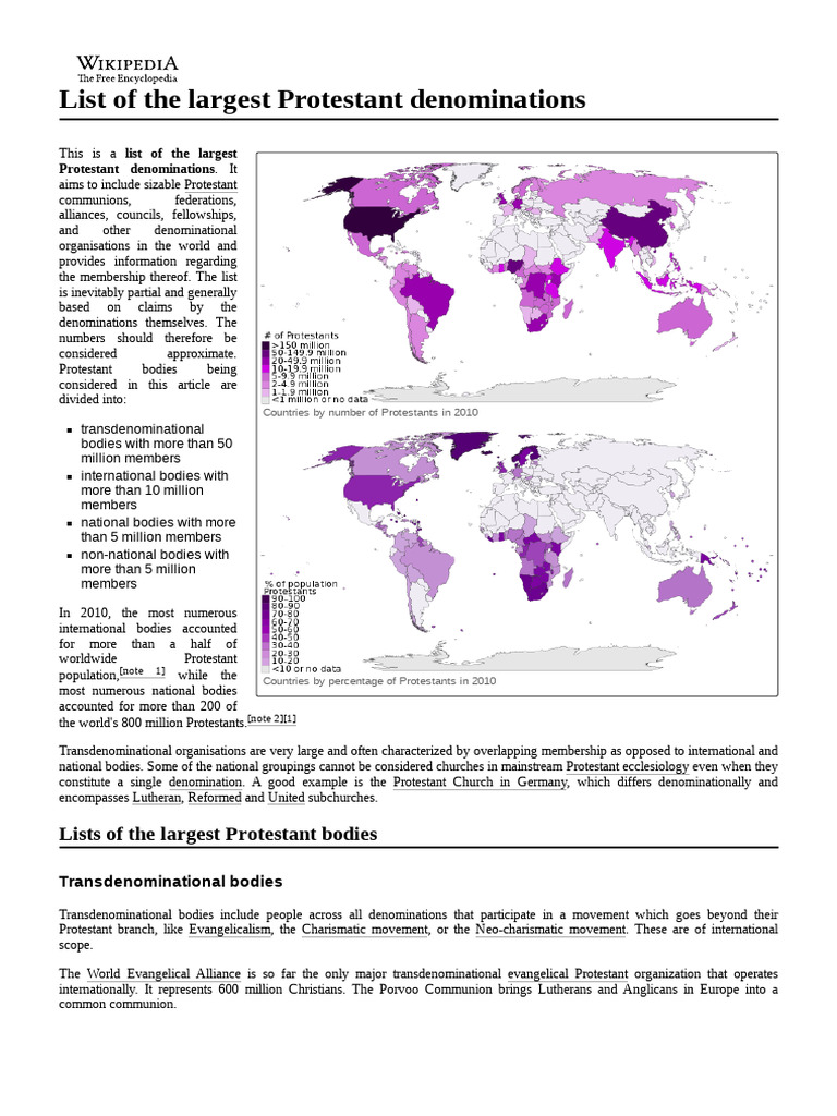 Largest Protestant Denominations Worldwide | PDF | Protestantism ...