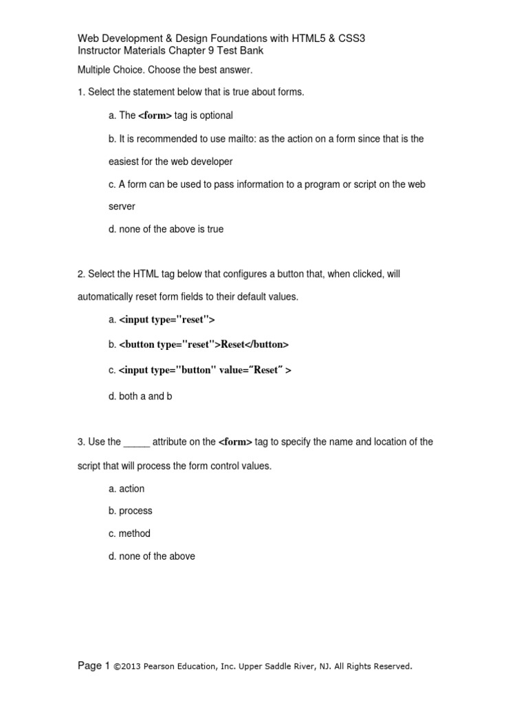 HTML5 Forms Test Bank Questions | PDF | Html Element | Cascading Style ...