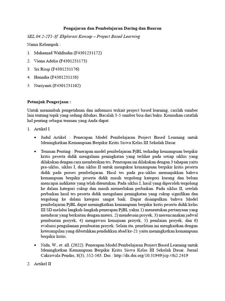 Penerapan Project Based Learning di SD | PDF