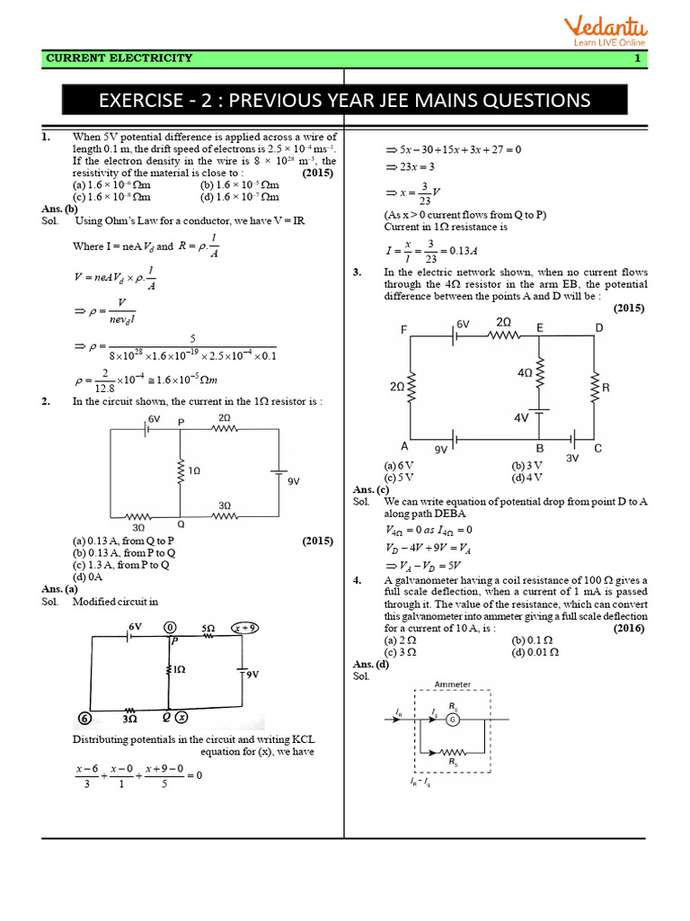 Current Electricity EX2 2 PDF Electrical Resistance And