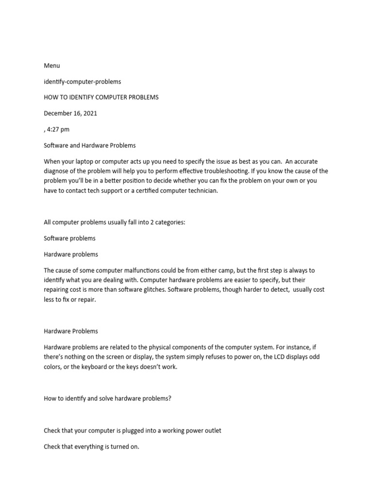 Computer Hardware Problem | PDF | Computer Hardware | Malware