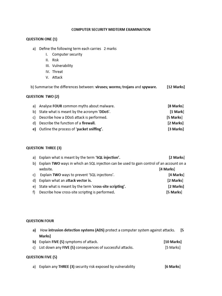 Computer Security Midterm Exam Guide | PDF | Teaching Methods ...