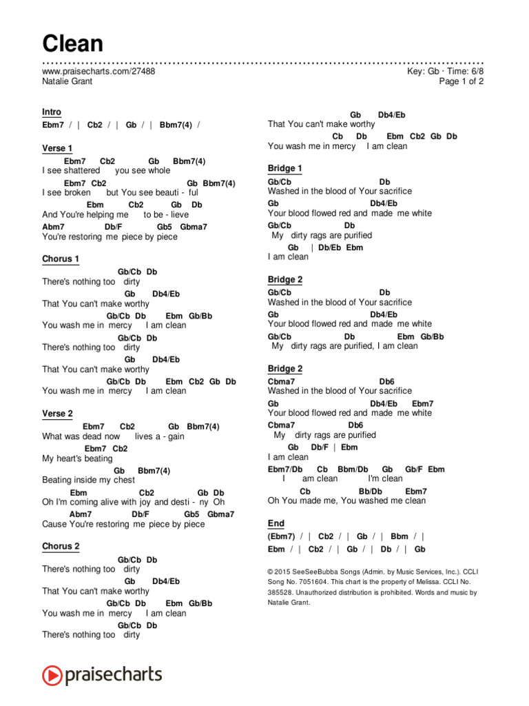 Clean (27488) - Chord Chart - GB - 2 Column | PDF | Popular Music 