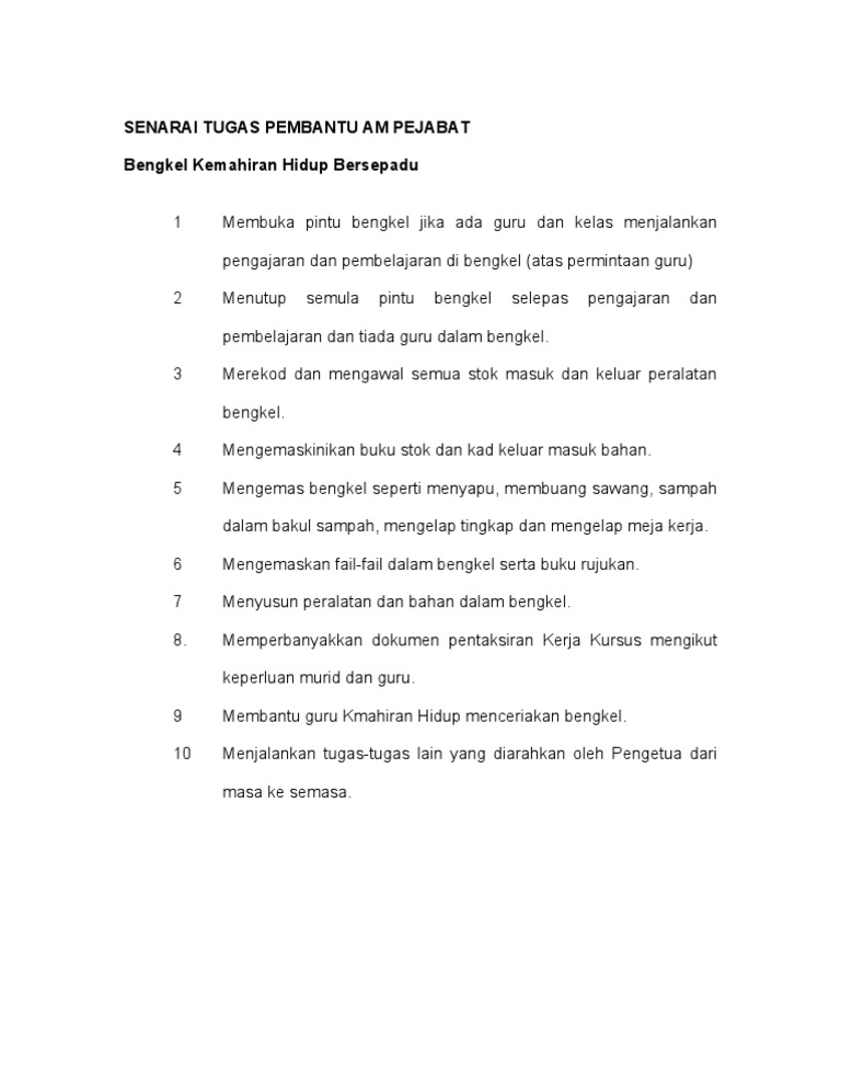 Senarai Tugas Pembantu Am Pejabat