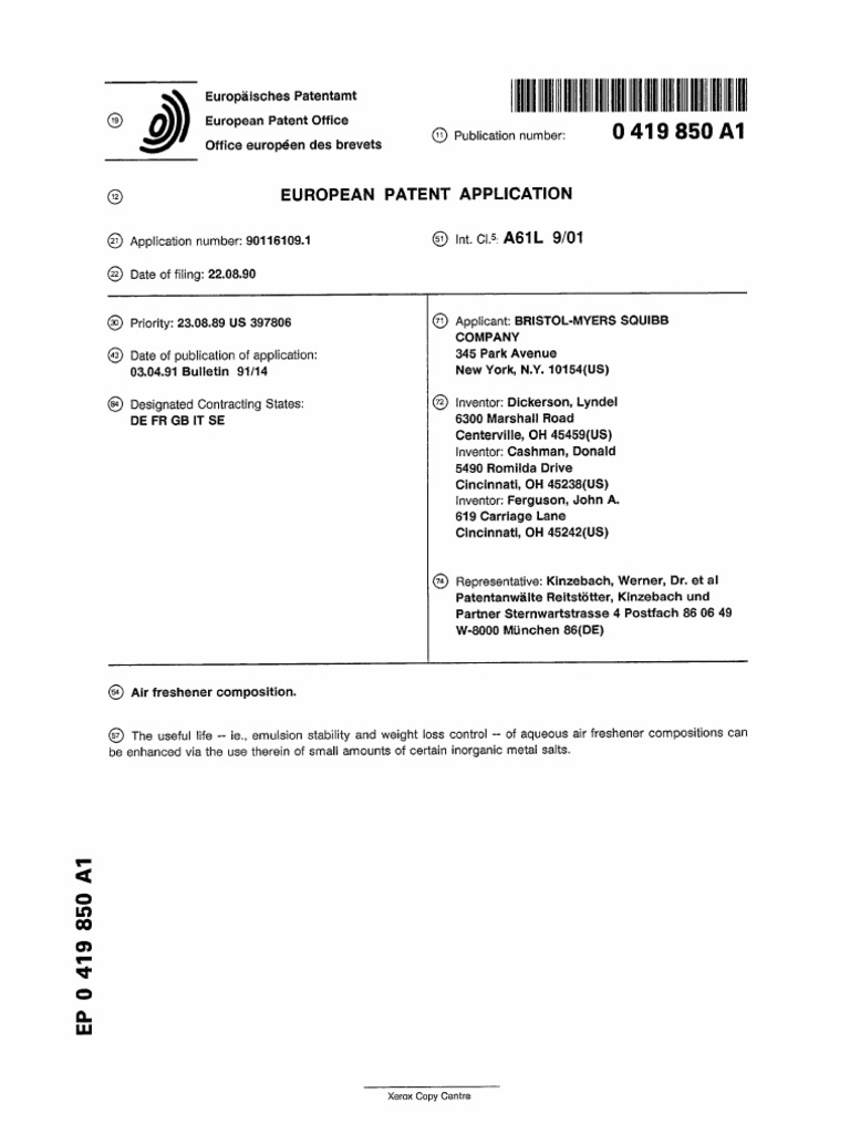 Air Freshener Composition PDF Perfume Salt (Chemistry)