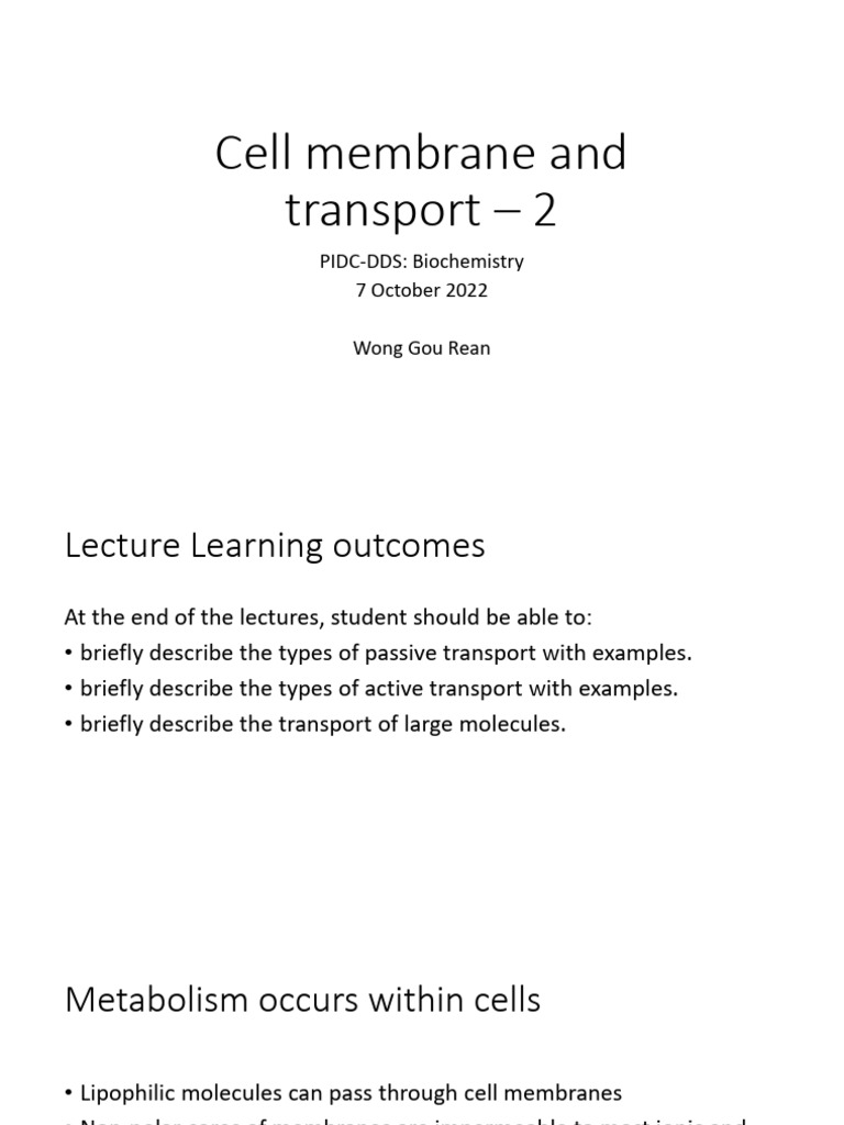 L3 Cell Membrane and Transport 2 | PDF | Cell Membrane | Osmosis