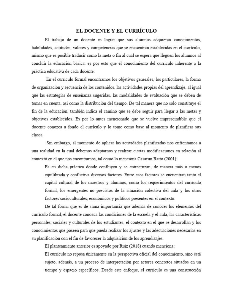 Importancia del Currículo en la Docencia | PDF | Plan de estudios ...