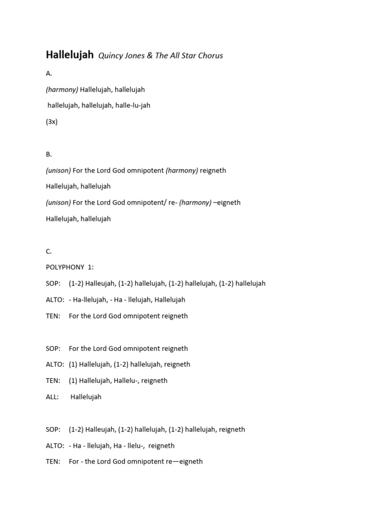 Hallelujah Soulful Celebration Quincy Jones Lyrics PDF