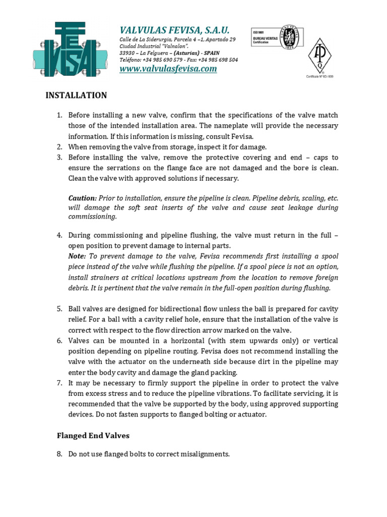 Ball Valve Operation Maintenance Manual PDF Valve Mechanical