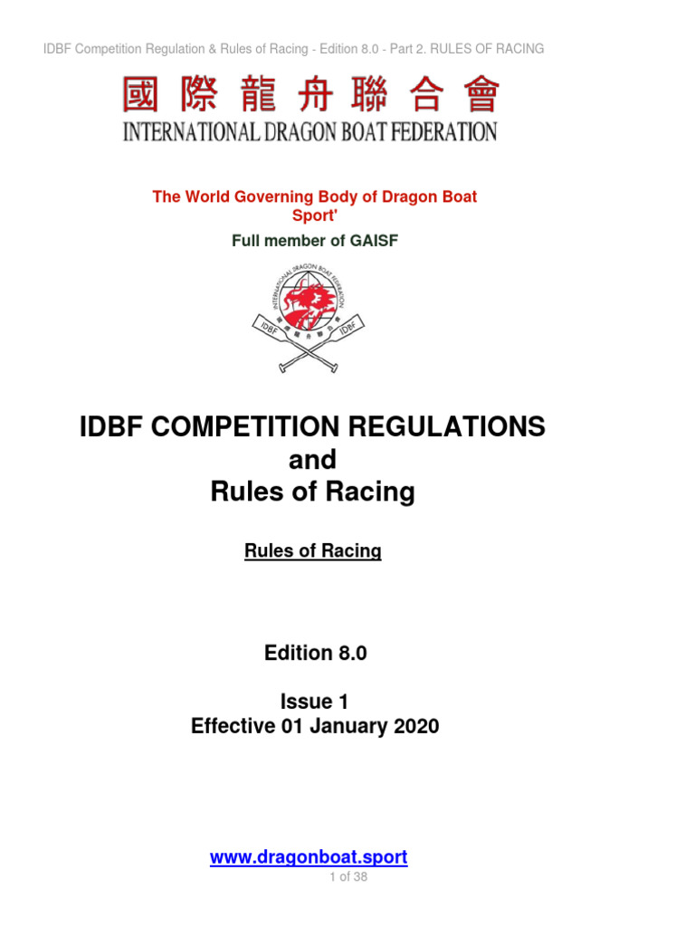 2020 IDBF Rules of Racing PDF Rowing (Sport) Referee