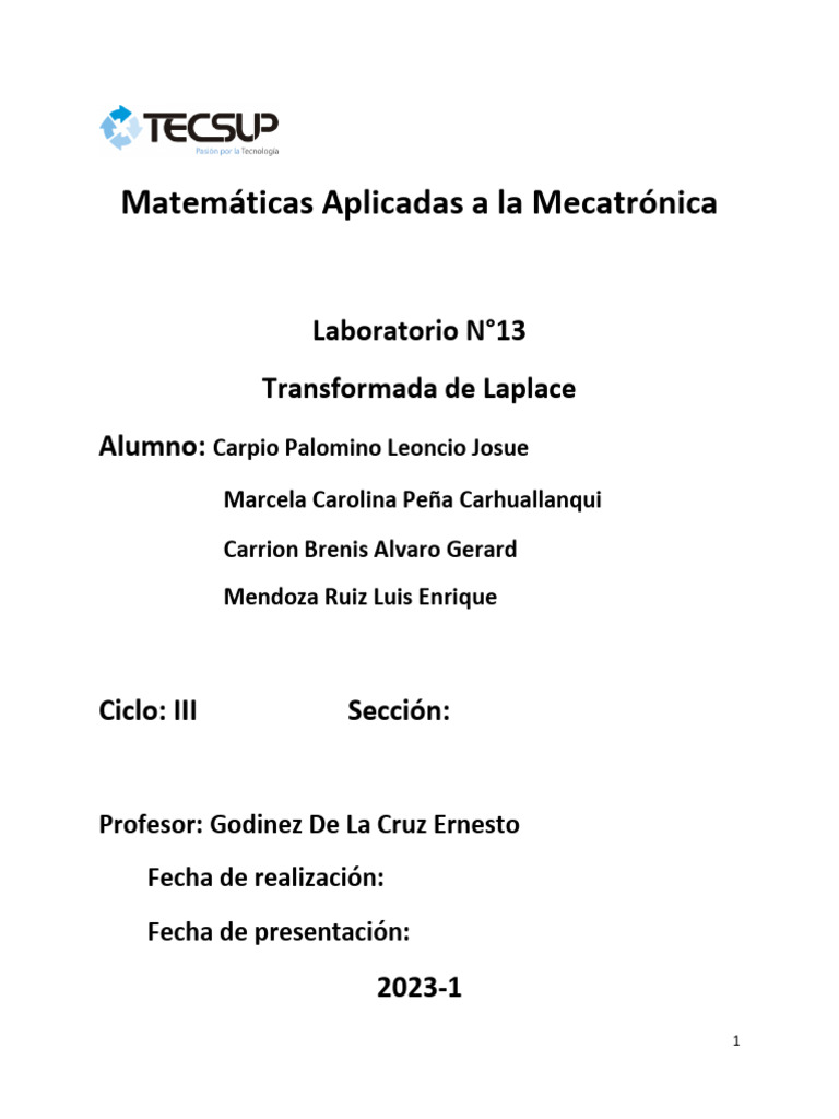 Lab S13 2023 1 | PDF | Transformada de Laplace | Matemáticas