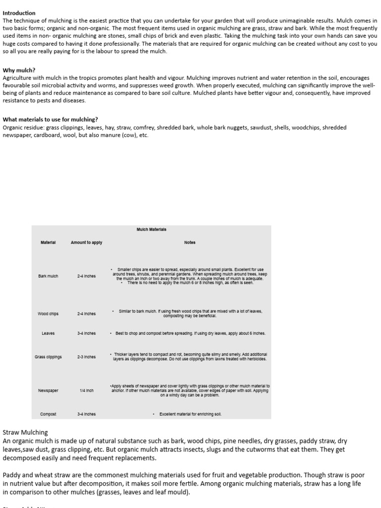 Mulching Definitions For Different Crops PDF Mulch Soil
