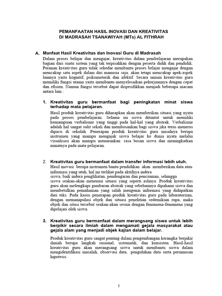 Kreativitas Guru Tingkatkan Pembelajaran MTs | PDF