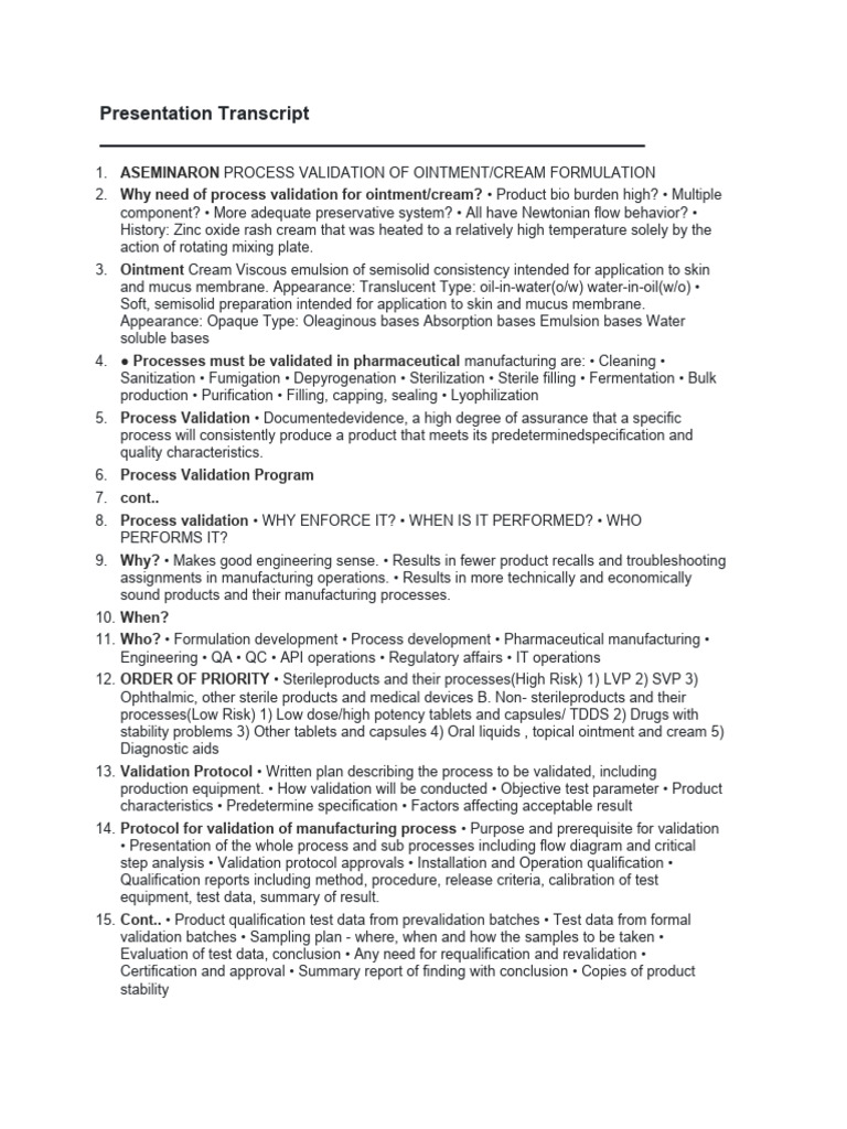 Process Validation for Ointments and Creams | PDF | Mixture | Topical ...