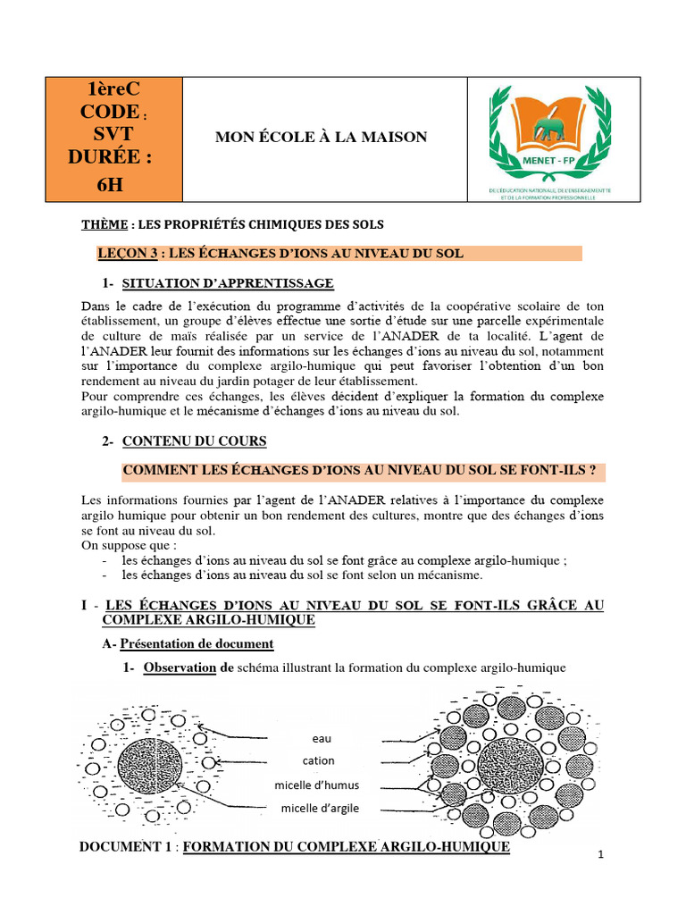 Rôle du complexe argilo-humique | PDF | Ion | Sol (pédologie)