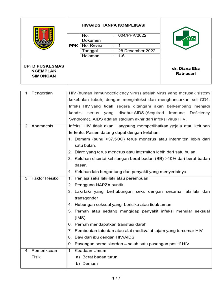 PPK Hiv-Aids Tanpa Komplikasi | PDF