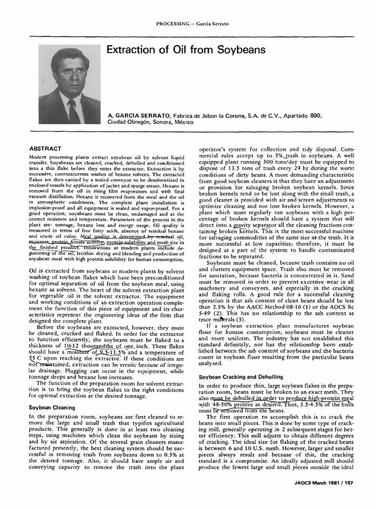 Extraction of Oil From Soybeans PDF Soybean Evaporation