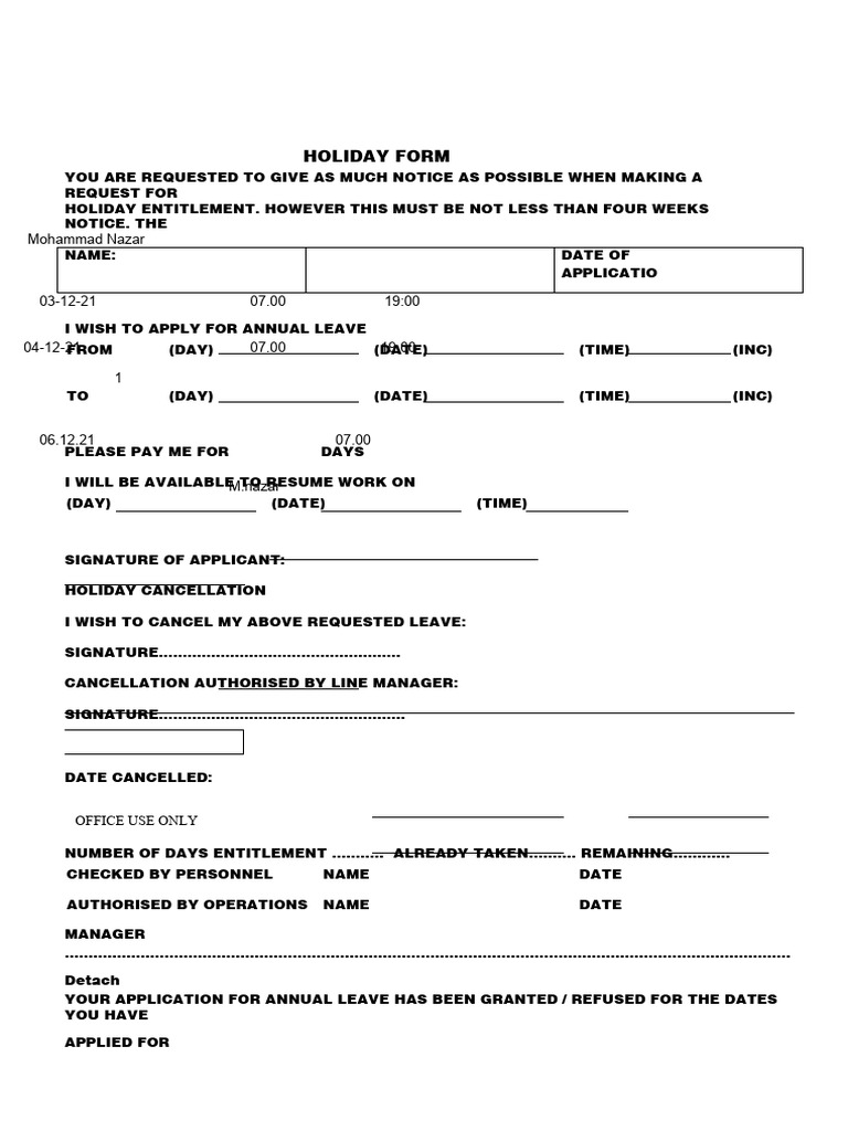 Holiday form 2 pdf