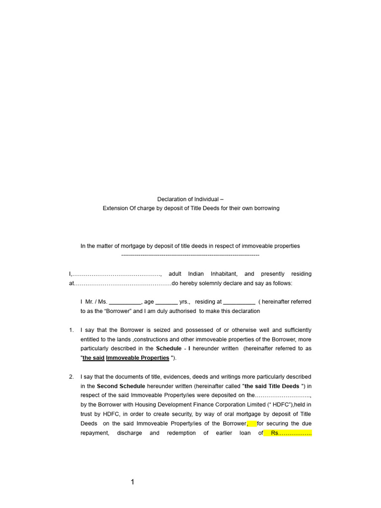 Declaration For 2nd Charge For Securitized Loans | PDF | Mortgage Law ...