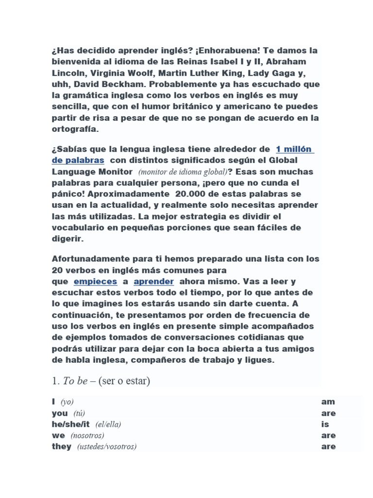 Gramática básica del inglés | PDF | Idioma en Inglés | Gramática inglesa