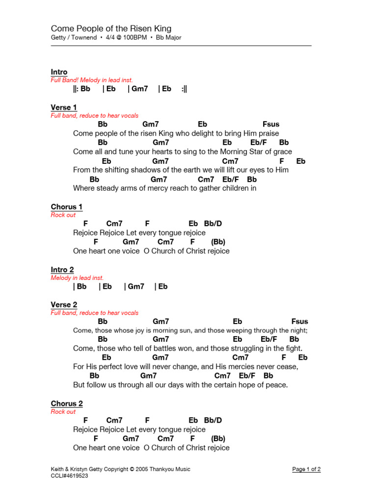 Come People Of The Risen King Bb Chords Pdf Song Structure