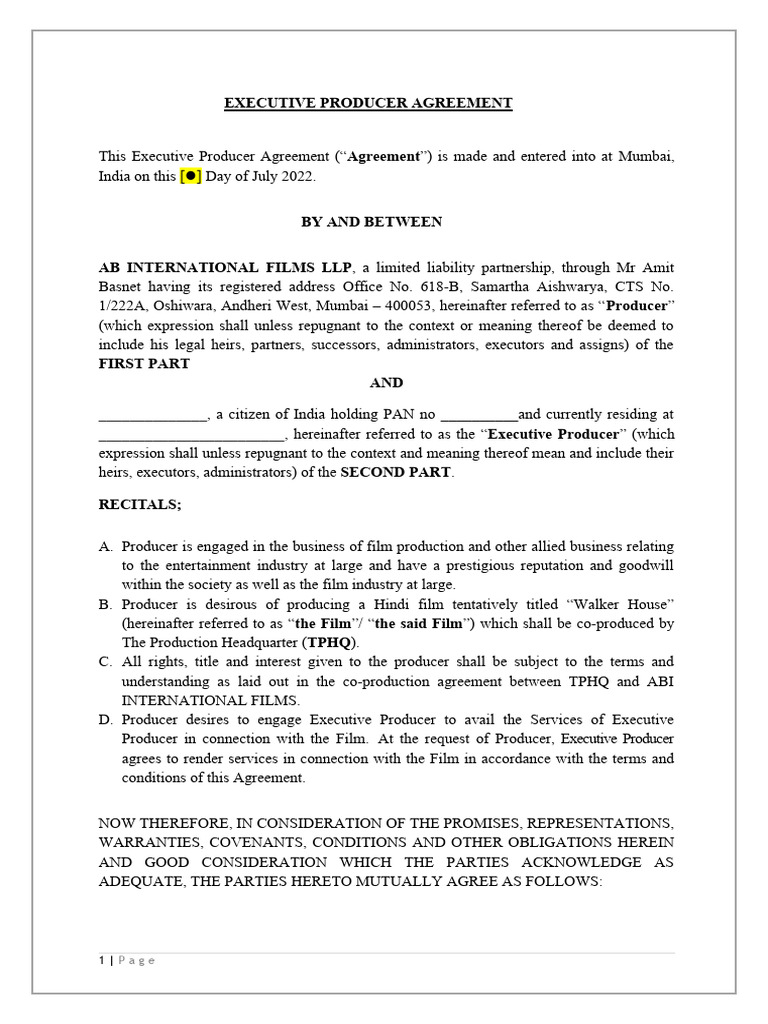 Executive Producer Agreement Template | PDF | Trade Secret | Breach Of ...