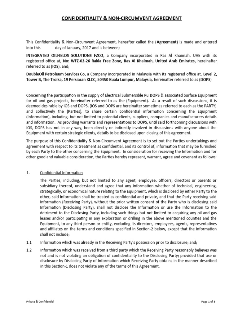 Non Circumvent IOS - DOPS - V00 | PDF | Confidentiality | Consent