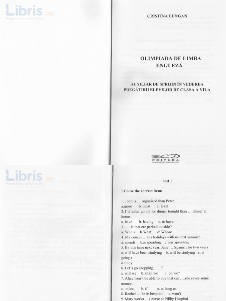 Olimpiada de Limba Engleza Clasa 7 Cristina Lungan PDF
