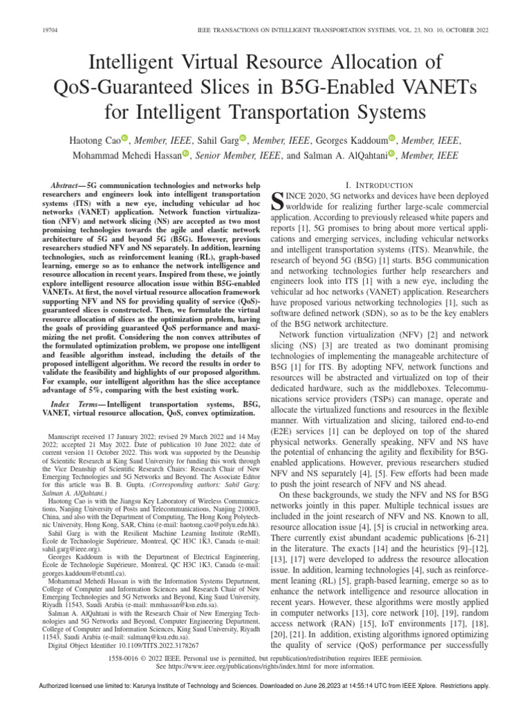 Intelligent Resource Allocation in B5G VANETs | PDF | Computer Network ...